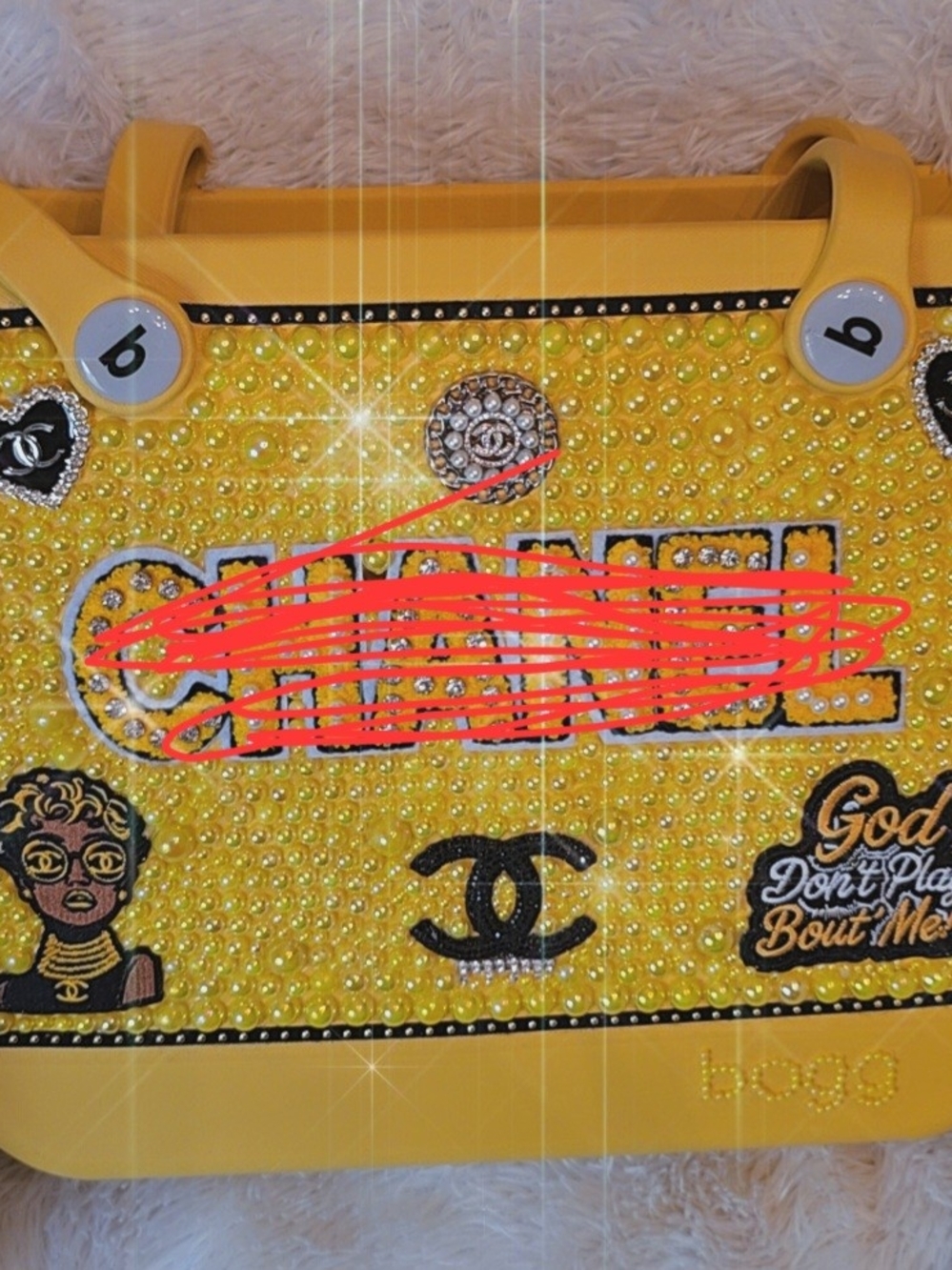 BOGG BAG Yellow Embellished Women's Tote with Rhinestone Patches